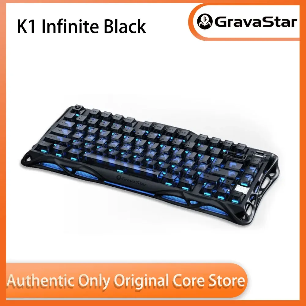 Clavier mécanique GravaStar K1 Unlimited Black Cocoon 75 %, filaire et Bluetooth, touches transparentes Gasket Mist - Image 1