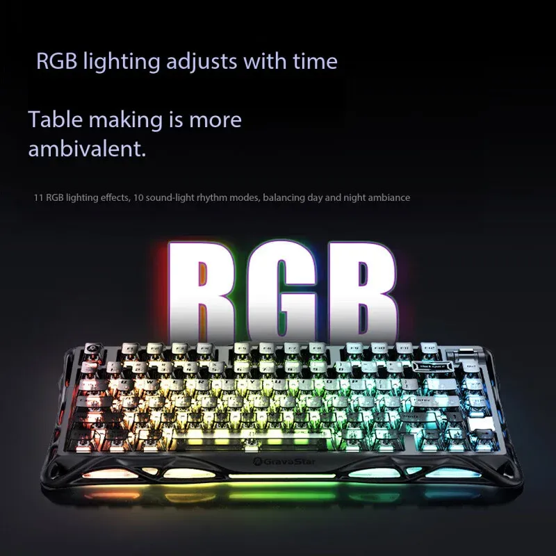 Clavier mécanique GravaStar K1 Unlimited Black Cocoon 75 %, filaire et Bluetooth, touches transparentes Gasket Mist 5
