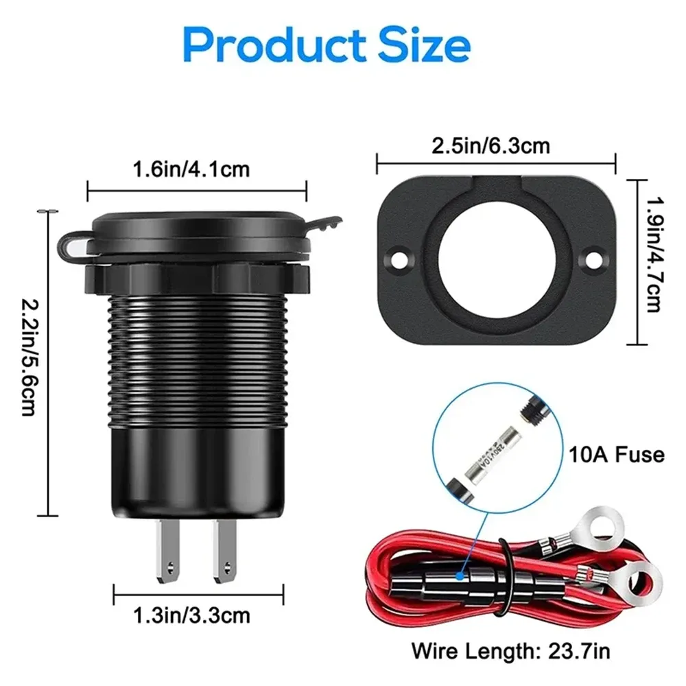 Chargeur USB étanche 96W avec voltmètre pour voiture et moto, compatible 12V/24V, PD et QC 3.0 6