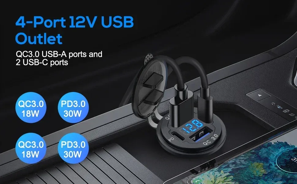 Chargeur USB étanche pour voiture et moto, vue d'ensemble