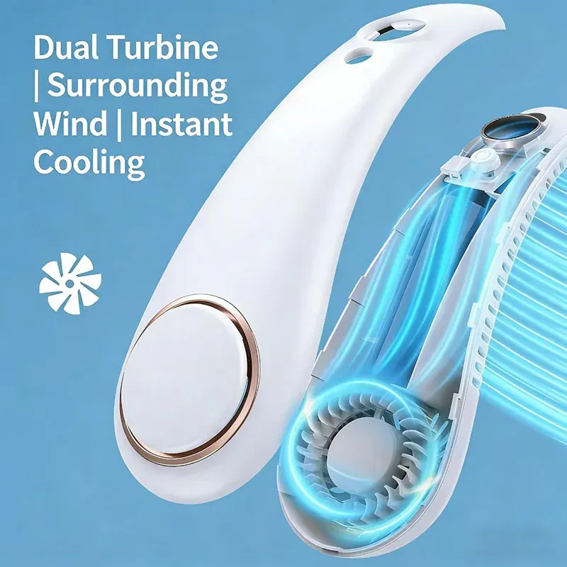Mini ventilateur de cou portable sans pales, rechargeable par USB, 5 vitesses, idéal pour l'été et les activités de plein air 3