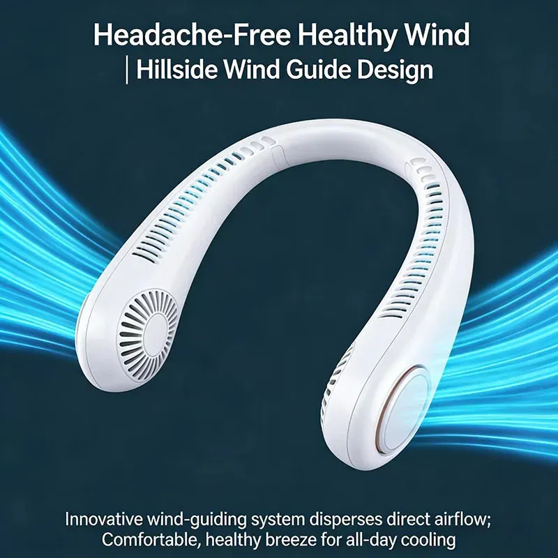 Mini ventilateur de cou portable sans pales, rechargeable par USB, 5 vitesses, idéal pour l'été et les activités de plein air 2