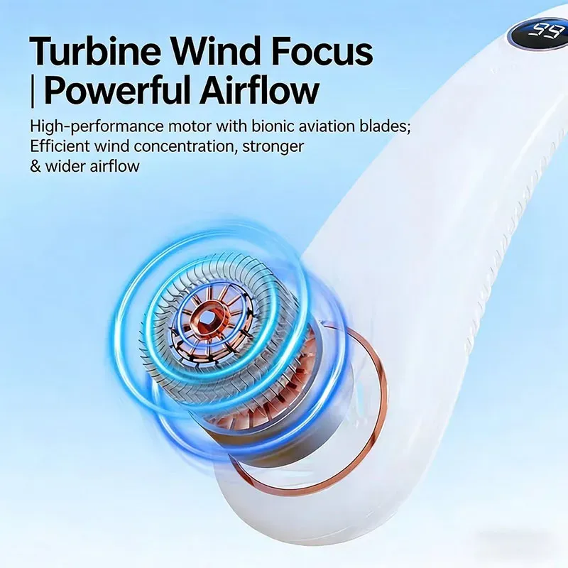 Mini ventilateur de cou portable sans pales, rechargeable par USB, 5 vitesses, idéal pour l'été et les activités de plein air 4