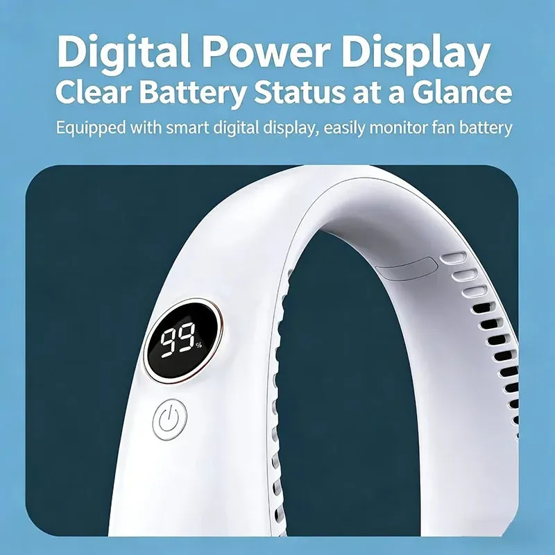 Mini ventilateur de cou portable sans pales, rechargeable par USB, 5 vitesses, idéal pour l'été et les activités de plein air 6