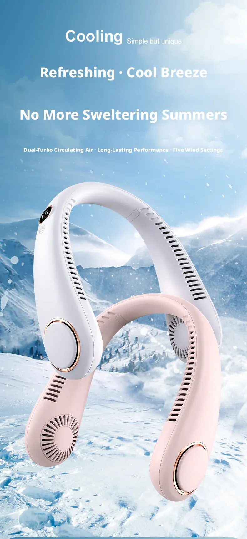 Ventilateur de cou portable sans pales, vue d'ensemble