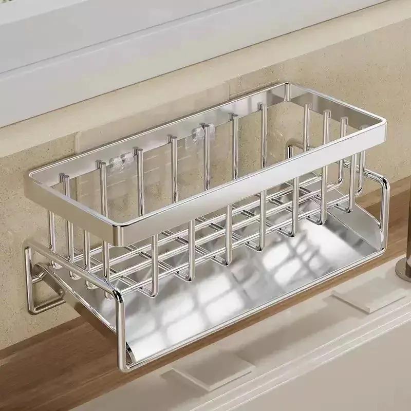 Organisateur d'évier multifonctionnel en acier inoxydable | Porte-éponge, porte-savon et porte-serviettes intégré pour la cuisine et la salle de bain 2