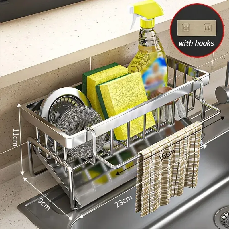 Organisateur d'évier multifonctionnel en acier inoxydable | Porte-éponge, porte-savon et porte-serviettes intégré pour la cuisine et la salle de bain 10