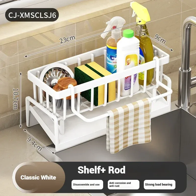 Organisateur d'évier multifonctionnel en acier inoxydable | Porte-éponge, porte-savon et porte-serviettes intégré pour la cuisine et la salle de bain 8