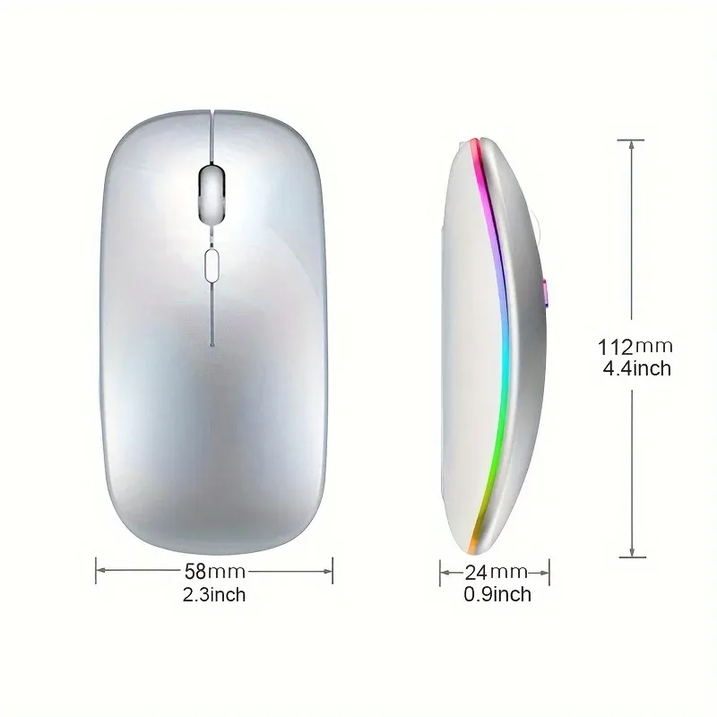 Souris sans fil Bluetooth 2,4 GHz, double mode, rechargeable, RVB, ergonomique, silencieuse, pour PC, ordinateur, iPad, ordinateur portable, 3600 DPI 3