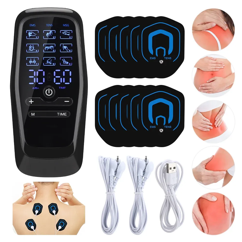 Stimulateur musculaire EMS/TENS rechargeable, masseur corporel à 9 modes et 30 niveaux d'intensité, double sortie 2