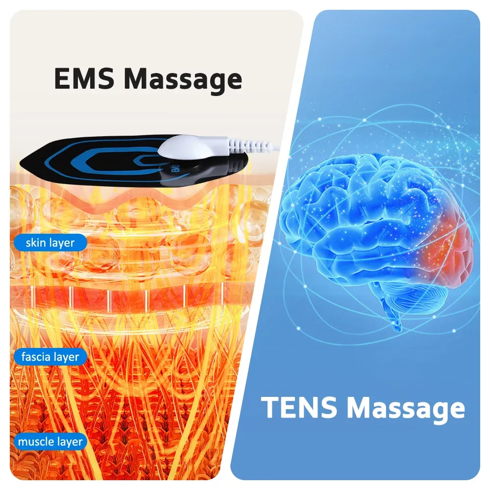Stimulateur musculaire EMS/TENS rechargeable, masseur corporel à 9 modes et 30 niveaux d'intensité, double sortie 3