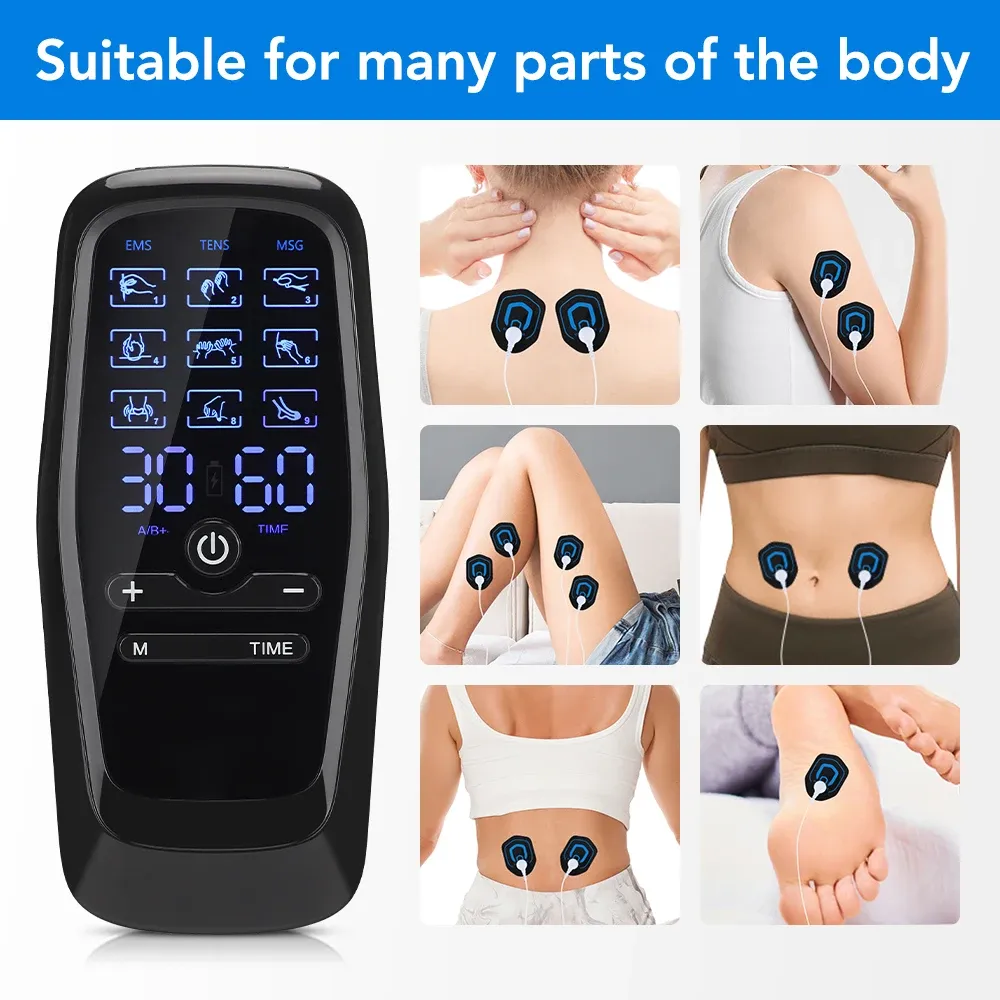 Stimulateur musculaire EMS/TENS rechargeable, masseur corporel à 9 modes et 30 niveaux d'intensité, double sortie 5