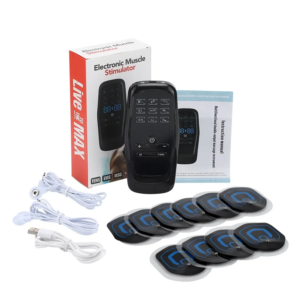 Stimulateur musculaire EMS/TENS rechargeable, masseur corporel à 9 modes et 30 niveaux d'intensité, double sortie 7