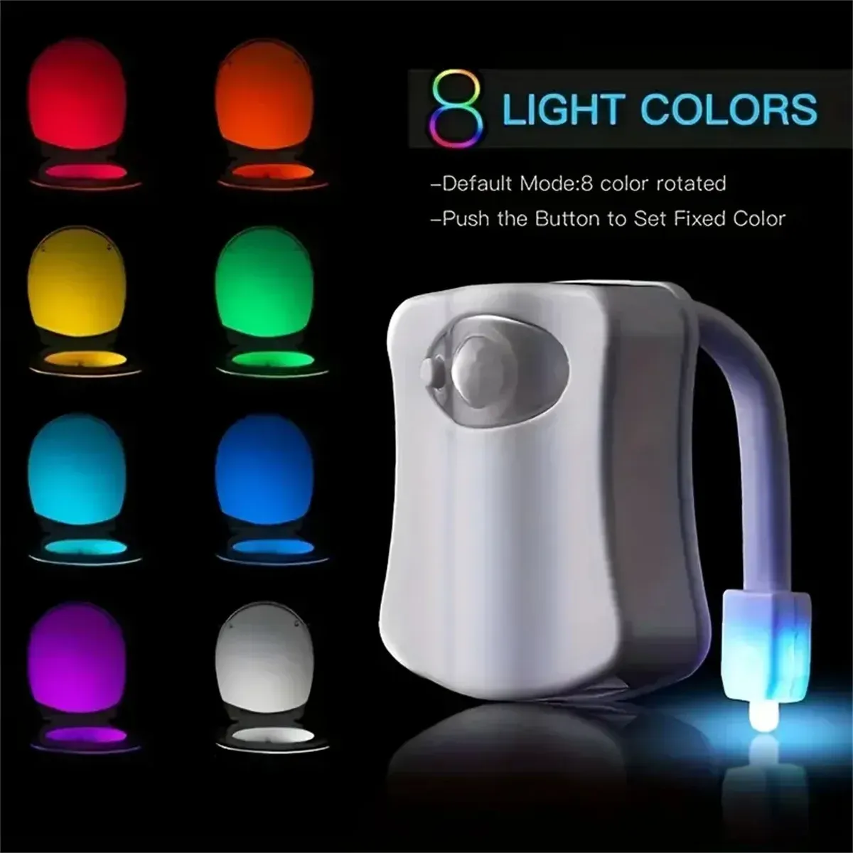 Veilleuse LED à capteur de mouvement pour toilettes, 8 couleurs, éclairage de nuit pour salle de bain 5