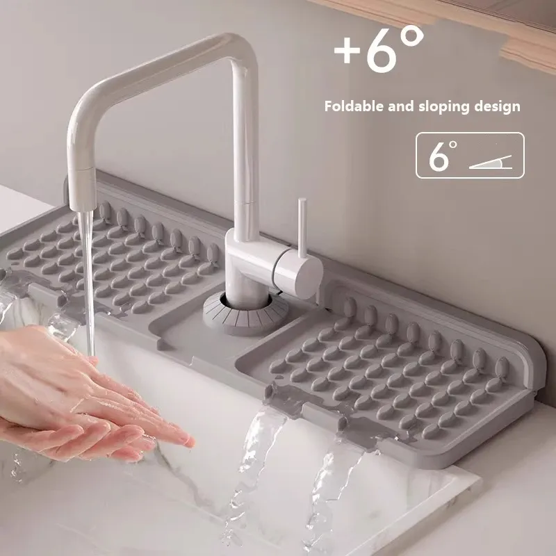 Tapis de drainage en silicone pour robinet, pliable et personnalisable, tapis imperméable et anti-éclaboussures multifonctionnel pour évier de cuisine 1