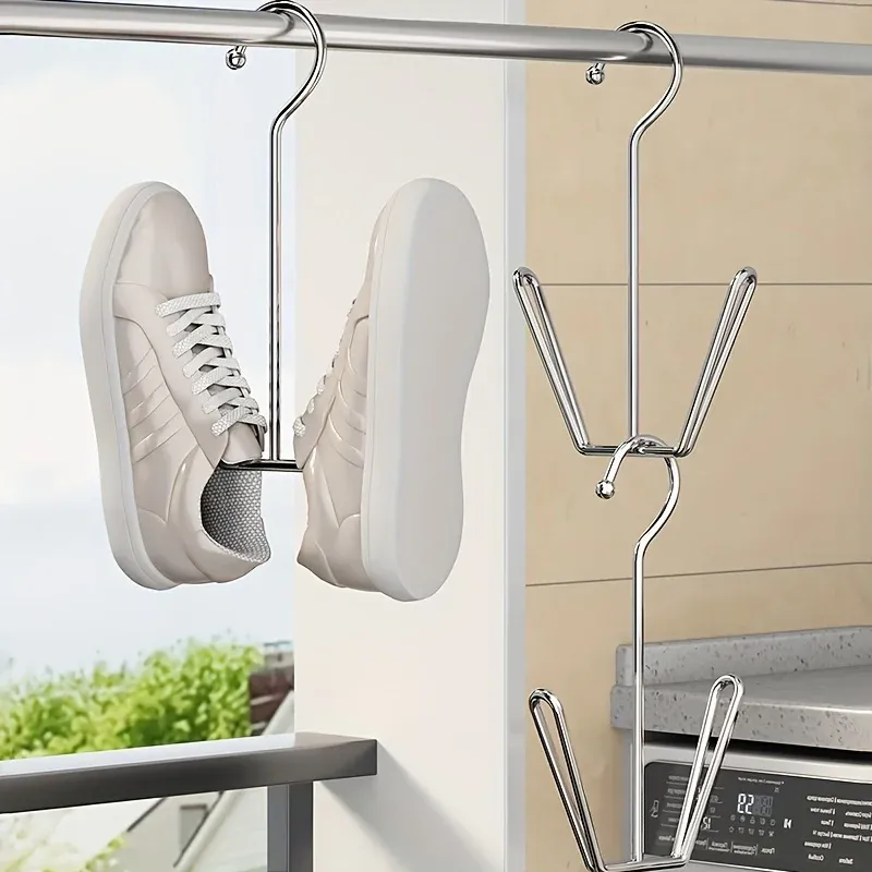 Cintre à chaussures en acier inoxydable avec crochet, gain de place, argent