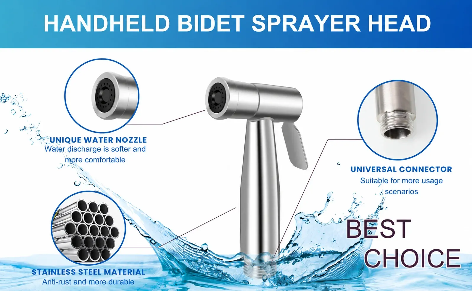 Pulvérisateur de bidet portatif pressurisé, vue d'ensemble