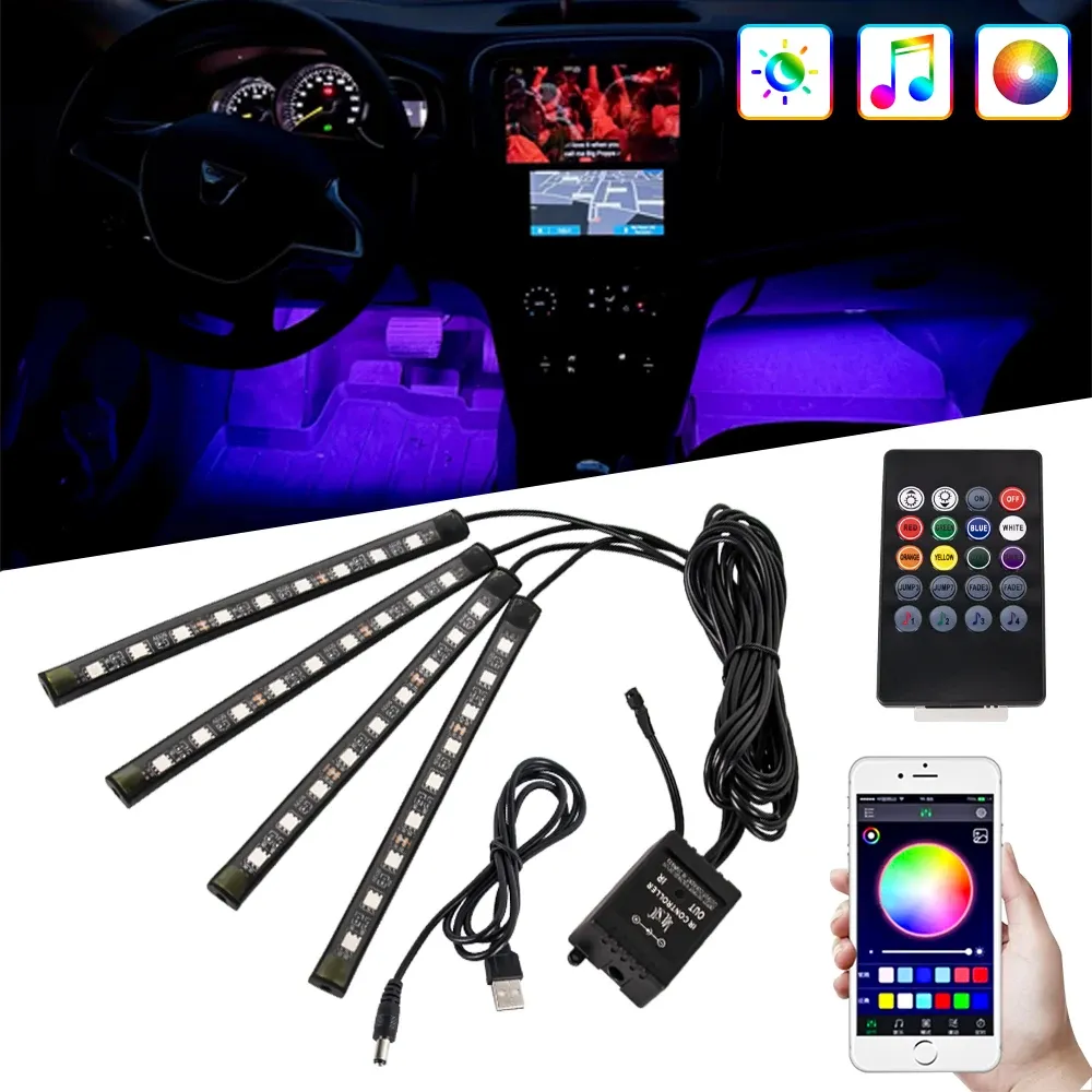 Éclairage d'ambiance LED pour habitacle automobile, synchronisation musicale, alimentation USB / allume-cigare