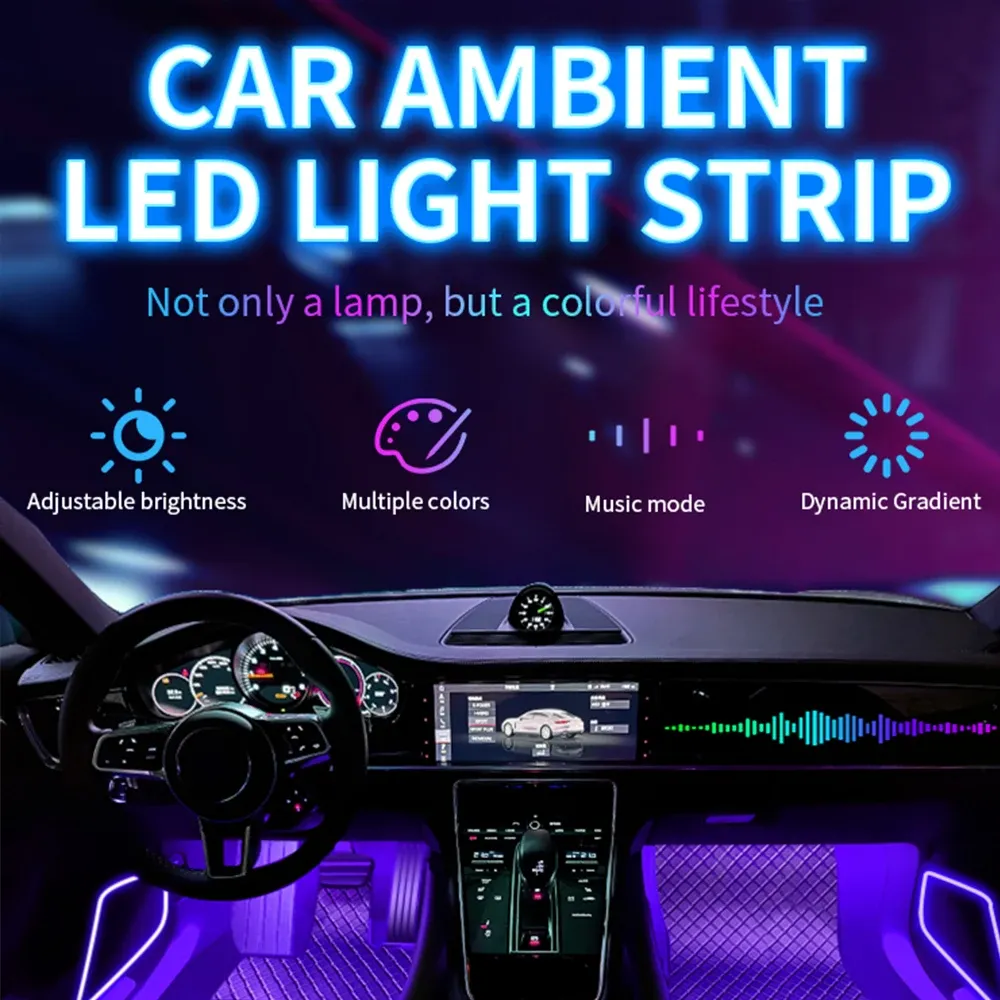 Éclairage d'ambiance LED pour habitacle automobile, synchronisation musicale, alimentation USB / allume-cigare 5