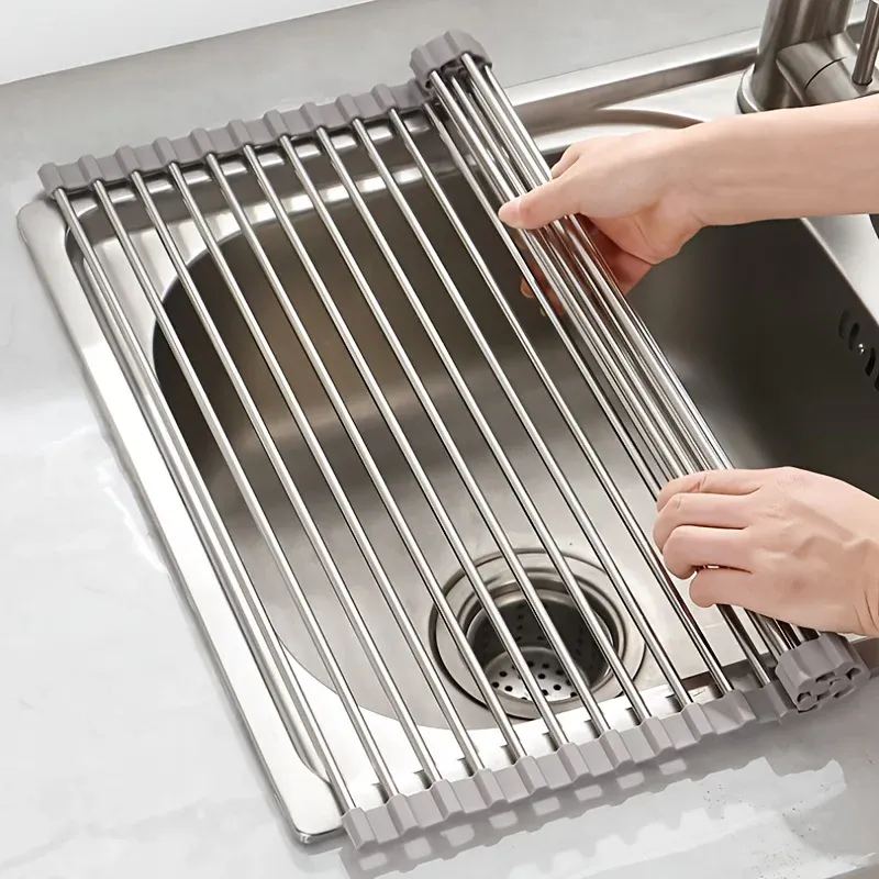 Égouttoir à vaisselle pliable en acier inoxydable