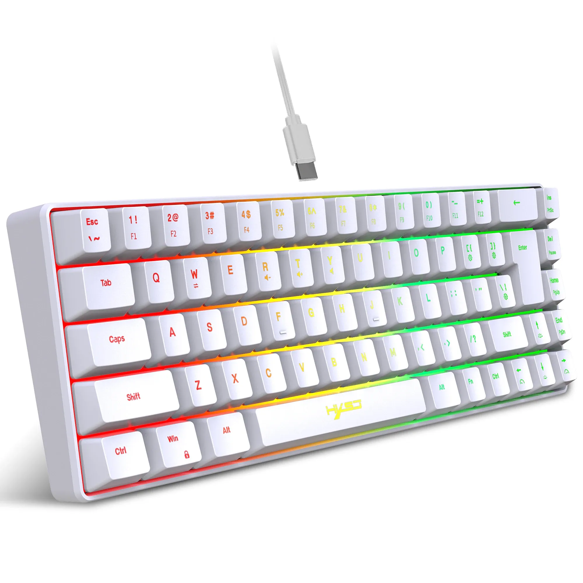 Clavier de jeu filaire USB compact, rétroéclairage RVB, 68 touches, pour ordinateur Windows