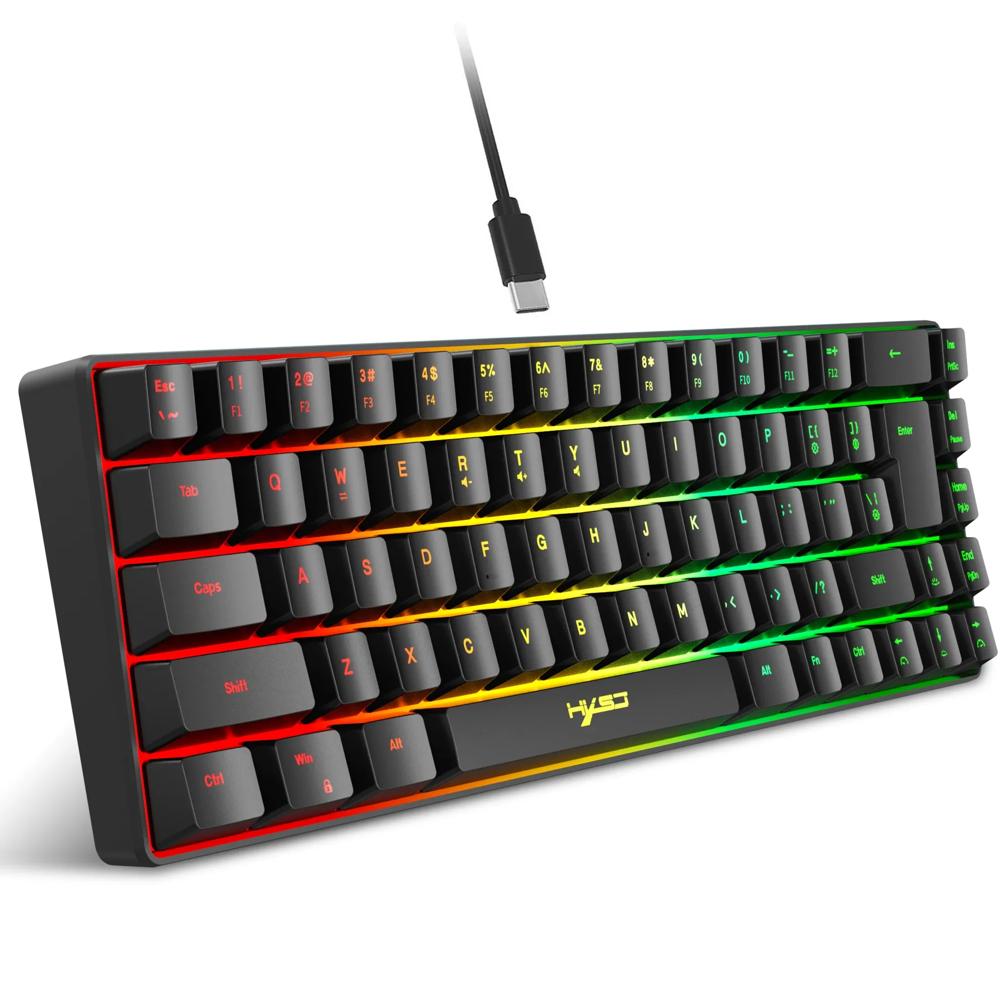 Clavier de jeu filaire USB compact, rétroéclairage RVB, 68 touches, pour ordinateur Windows 8