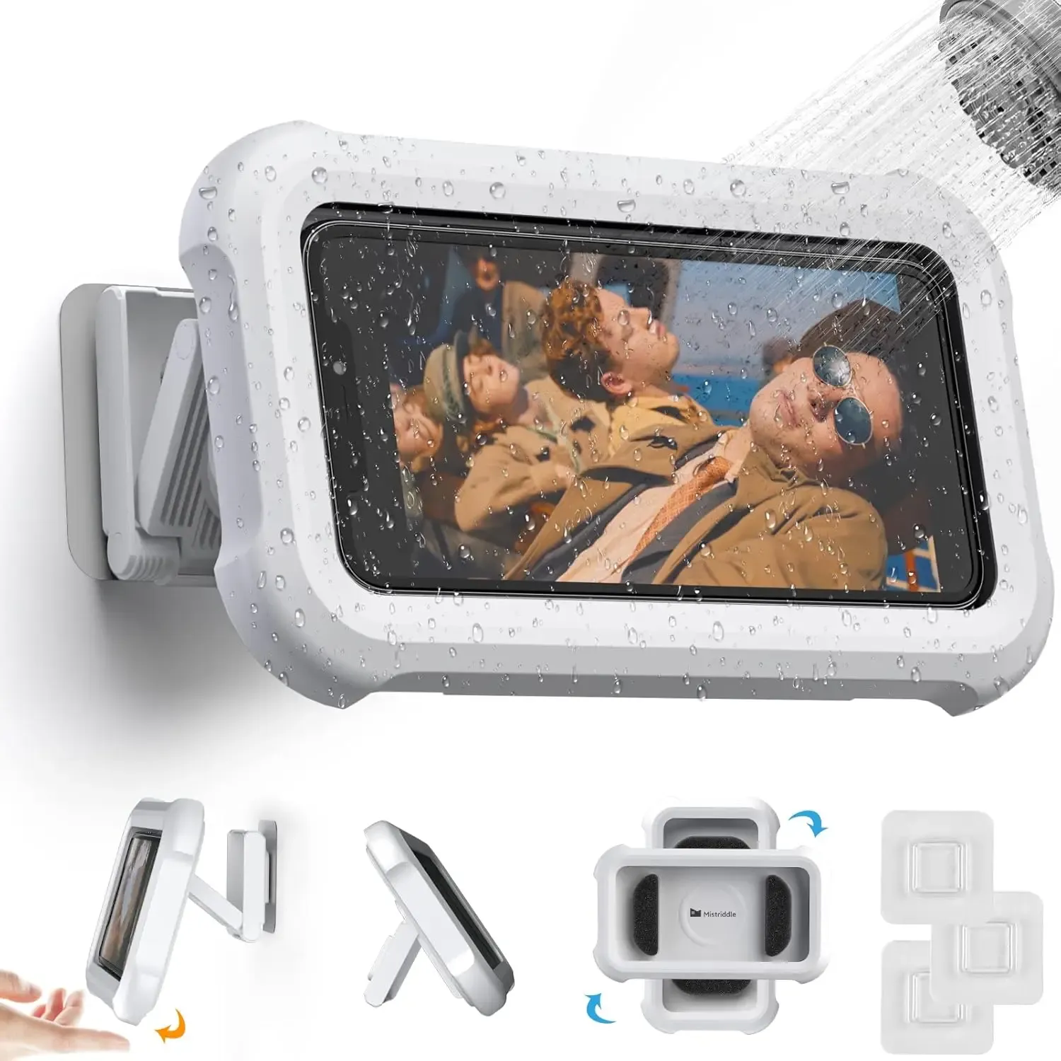 Support de téléphone étanche rotatif à 360° pour salle de bain, étui étanche avec écran tactile, étagère murale pour salle de bain