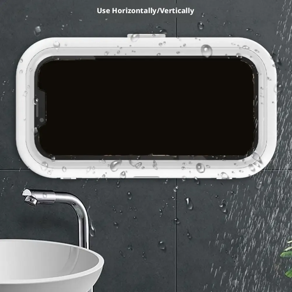 Support de téléphone étanche rotatif à 360° pour salle de bain, étui étanche avec écran tactile, étagère murale pour salle de bain 4