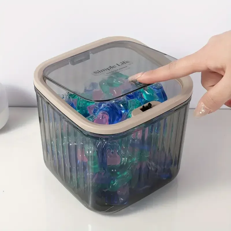 Boîte de rangement miniature transparente pour bureau, 1 pièce, avec couvercle à ouverture automatique, conteneur multifonctionnel étanche pour perles et lessive en poudre, idéal pour le bureau, la cuisine, la salle à manger et la salle de bain. - Image 1