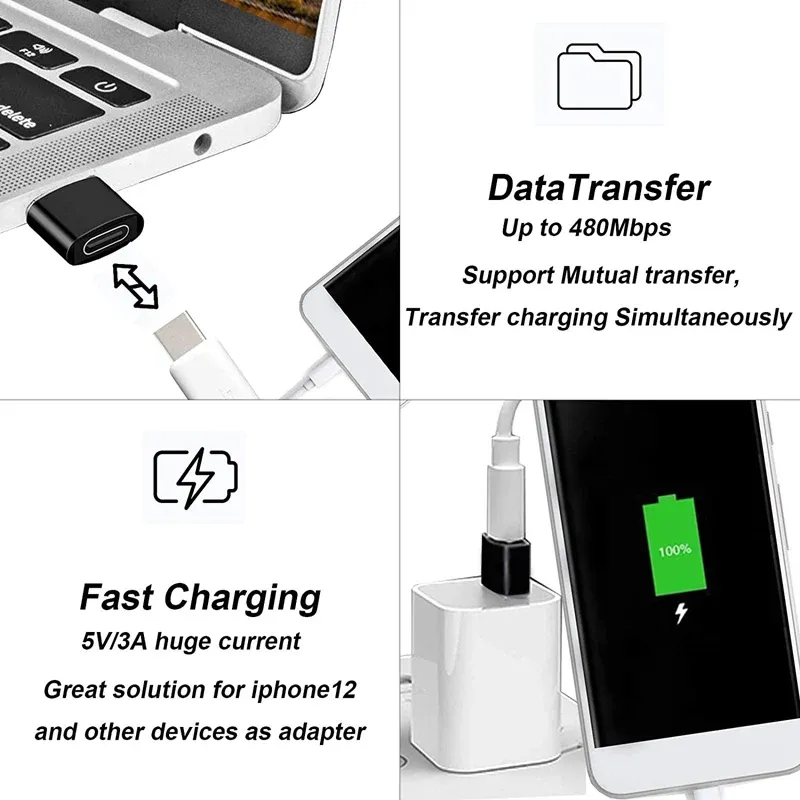 Adaptateur USB 3.0 vers USB-C 3.1, USB Type-C femelle vers USB Type-A mâle, charge rapide et synchronisation des données, convertisseur OTG 6