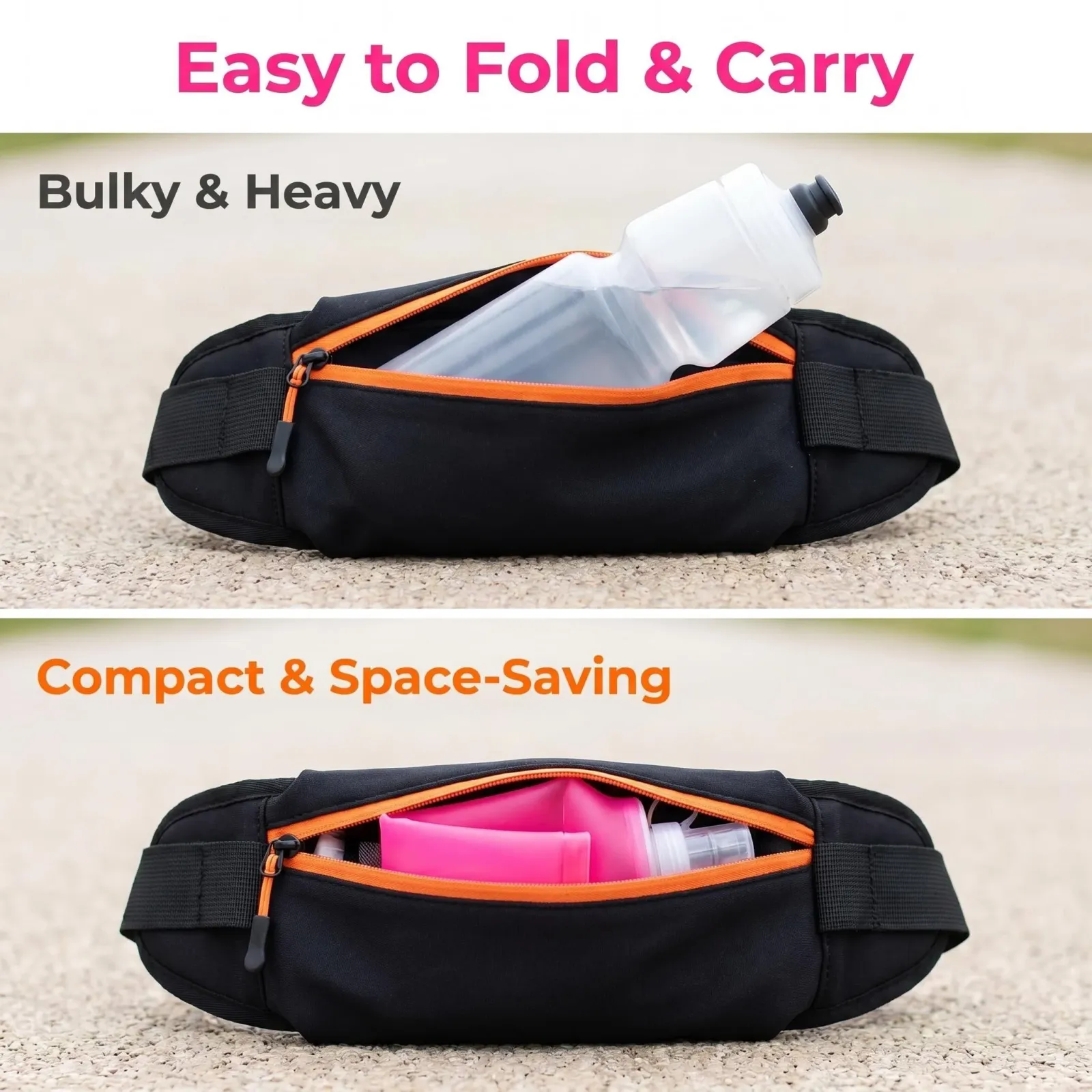 Gourde pliable en silicone, mise en situation en plein air