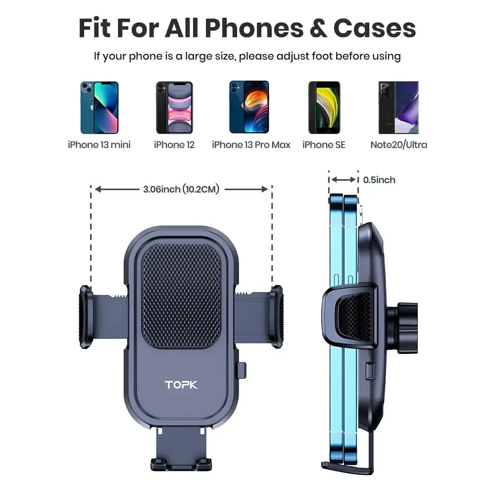 TOPK Support de téléphone pour voiture iPhone à fixation par ventouse pour tableau de bord 6