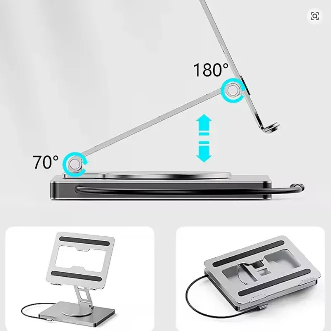 Support rotatif pour ordinateur portable en aluminium à hauteur réglable, compatible tablettes de 7 à 13 pouces 3
