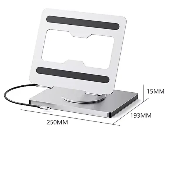 Support rotatif en situation, vue de profil sur un bureau