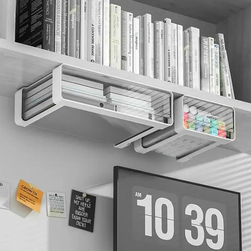 Tiroir de rangement sous table auto-adhésif, boîte de rangement cachée pour bureau, cosmétiques et papeterie 4