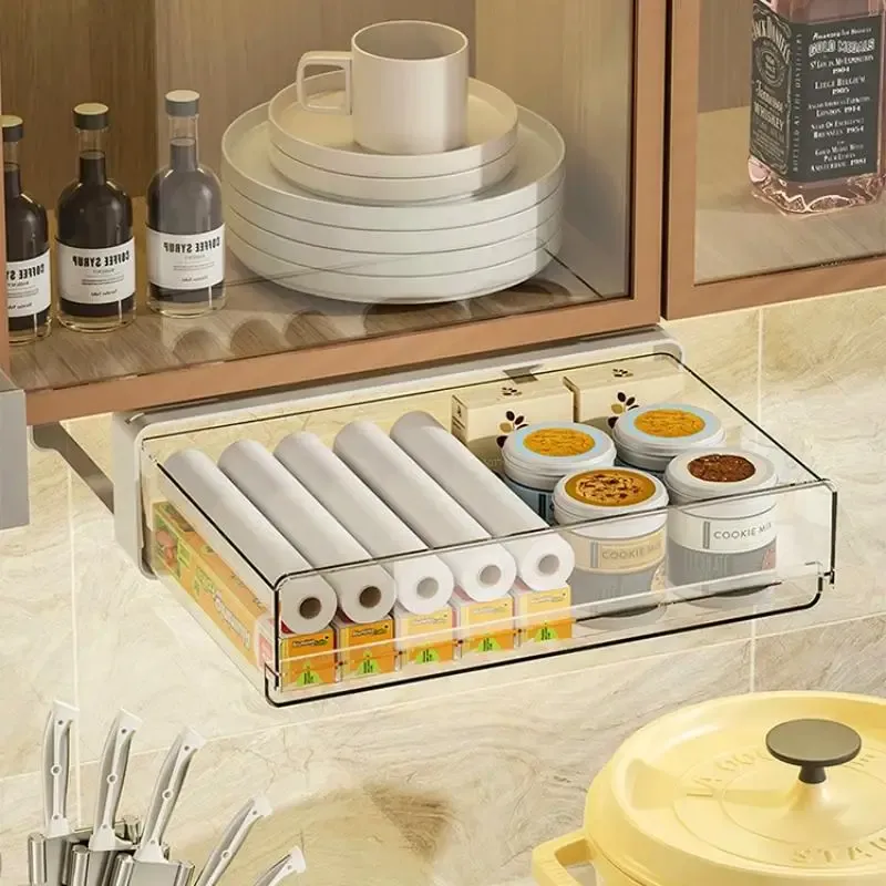 Tiroir de rangement sous table auto-adhésif, boîte de rangement cachée pour bureau, cosmétiques et papeterie 5
