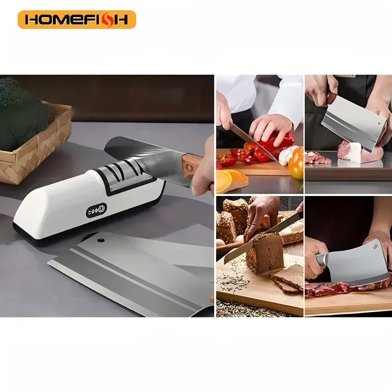 Aiguiseur électrique de couteaux pour cuisine, 4 vitesses, multifonctionnel et automatique 4