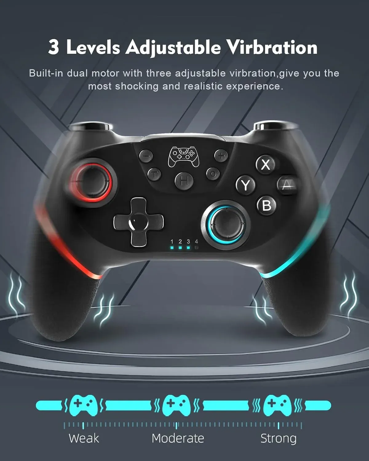 Manette de jeu sans fil STORM WYRM avec fonctions Turbo et double vibration réglable pour Switch / Switch Lite / Switch OLED 2