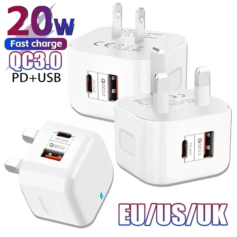 Chargeur mural USB-C PD à double port 20 W, adaptateur secteur à charge rapide - Image 1