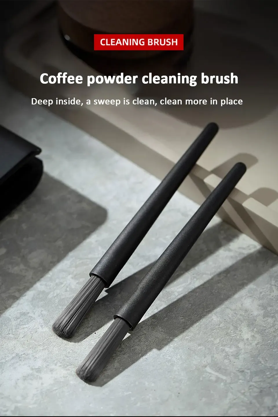 Brosse à café en bois et ABS, vue détaillée