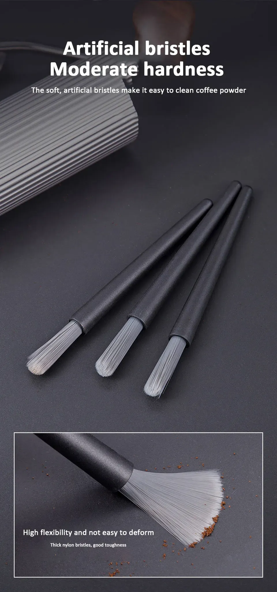 Brosse à café, poils fins en gros plan