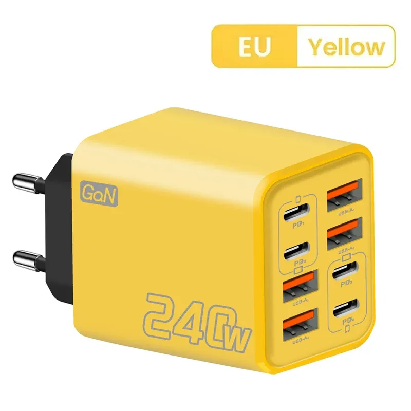 Chargeur USB-C GaN 240 W 8 en 1, charge rapide, adaptateur secteur compatible iPhone, Samsung et Xiaomi, prises EU/US 10