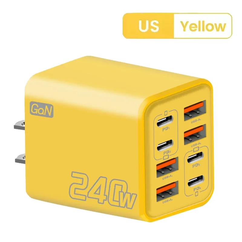 Chargeur USB-C GaN 240 W 8 en 1, charge rapide, adaptateur secteur compatible iPhone, Samsung et Xiaomi, prises EU/US 13