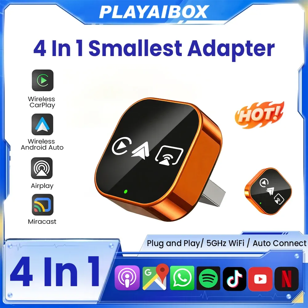 Adaptateur CarPlay Sans Fil 4-en-1 2026 : Compatible Android Auto, Mirror Link et Connexion WiFi Automatique 1