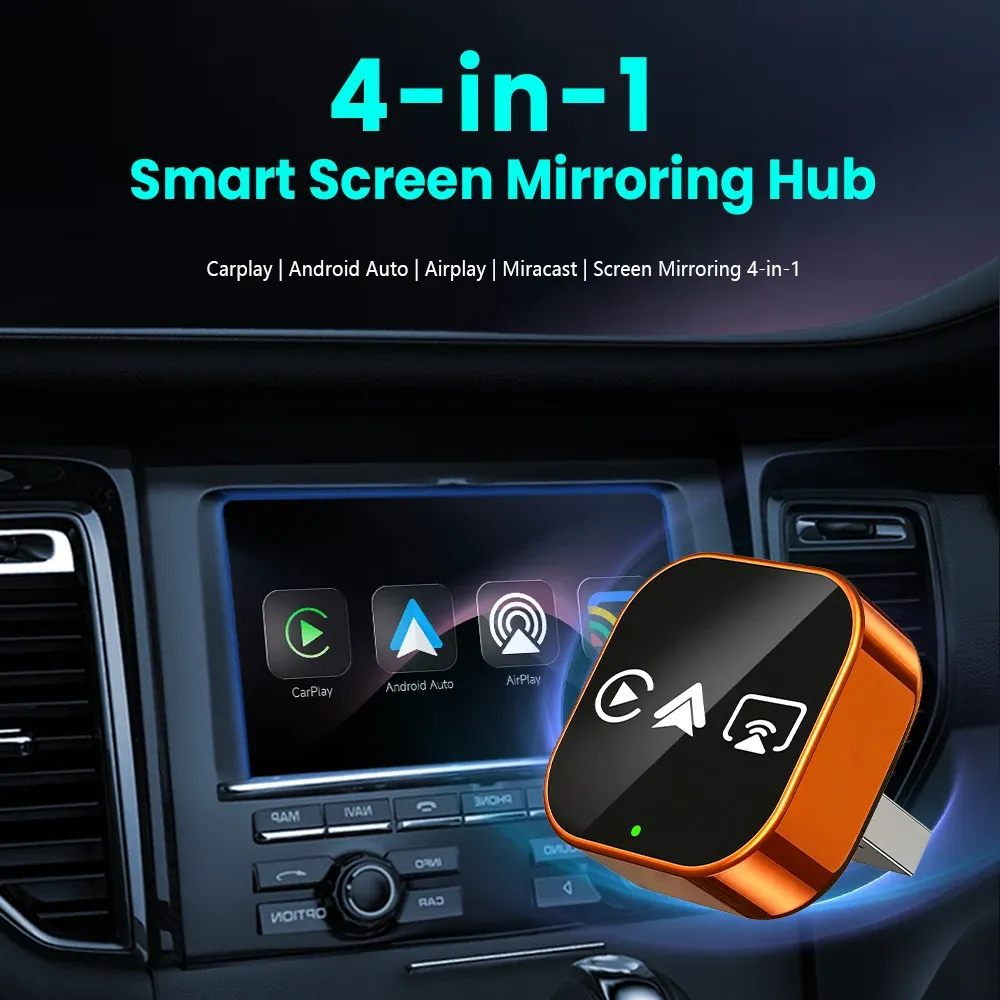 Adaptateur CarPlay Sans Fil 4-en-1 2026 : Compatible Android Auto, Mirror Link et Connexion WiFi Automatique 2