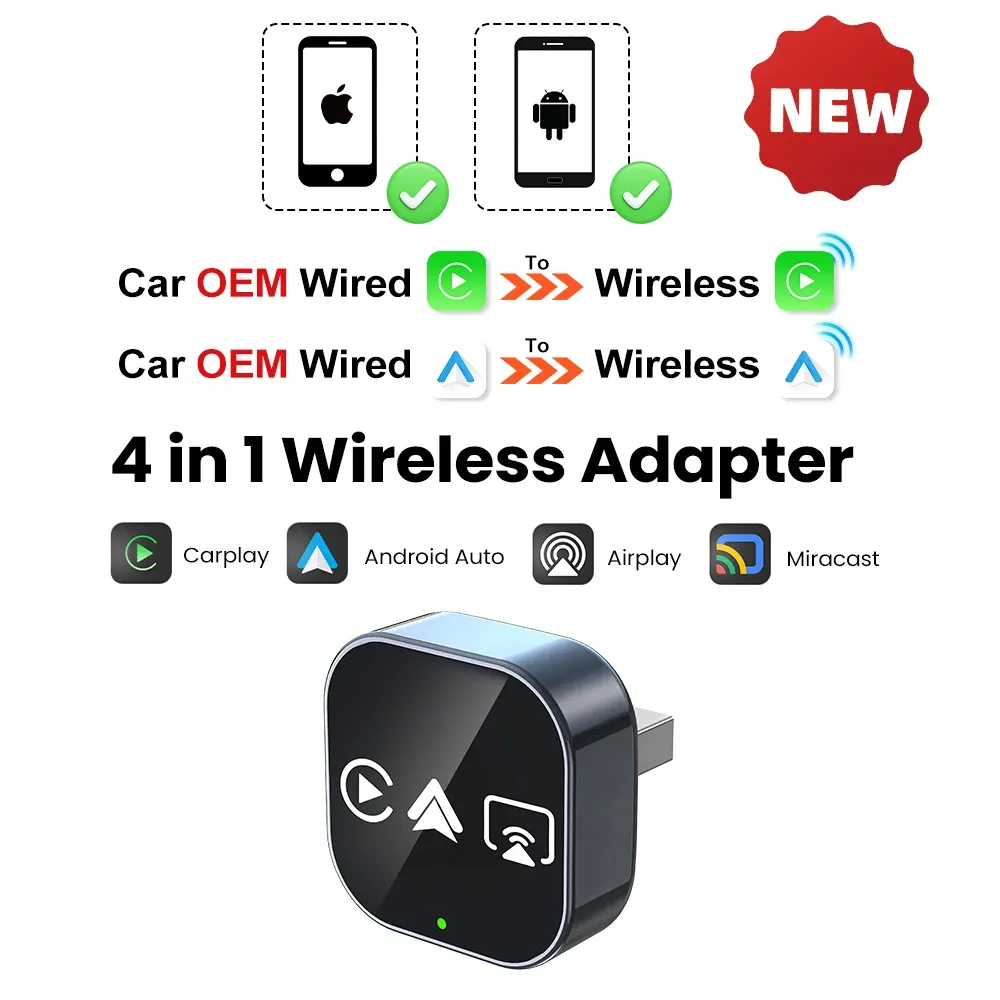 Adaptateur CarPlay Sans Fil 4-en-1 2026 : Compatible Android Auto, Mirror Link et Connexion WiFi Automatique 7