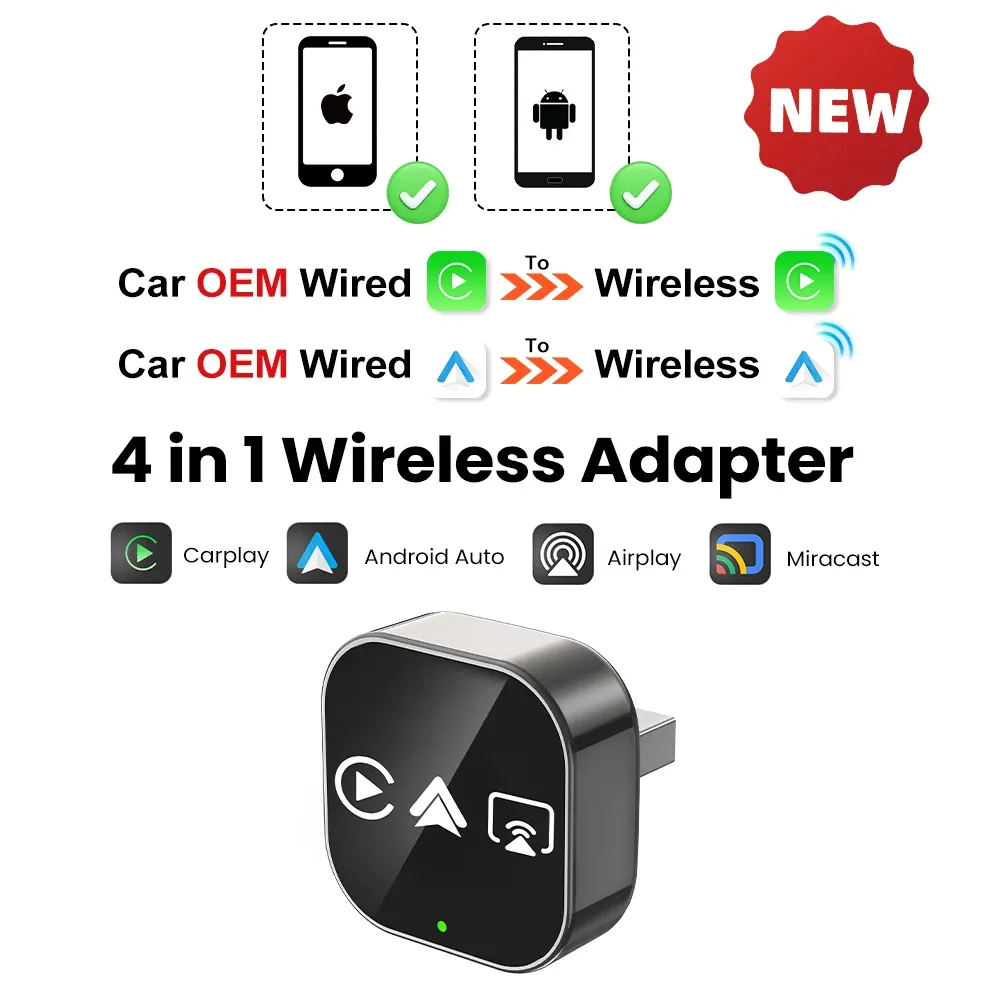 Adaptateur CarPlay Sans Fil 4-en-1 2026 : Compatible Android Auto, Mirror Link et Connexion WiFi Automatique 8