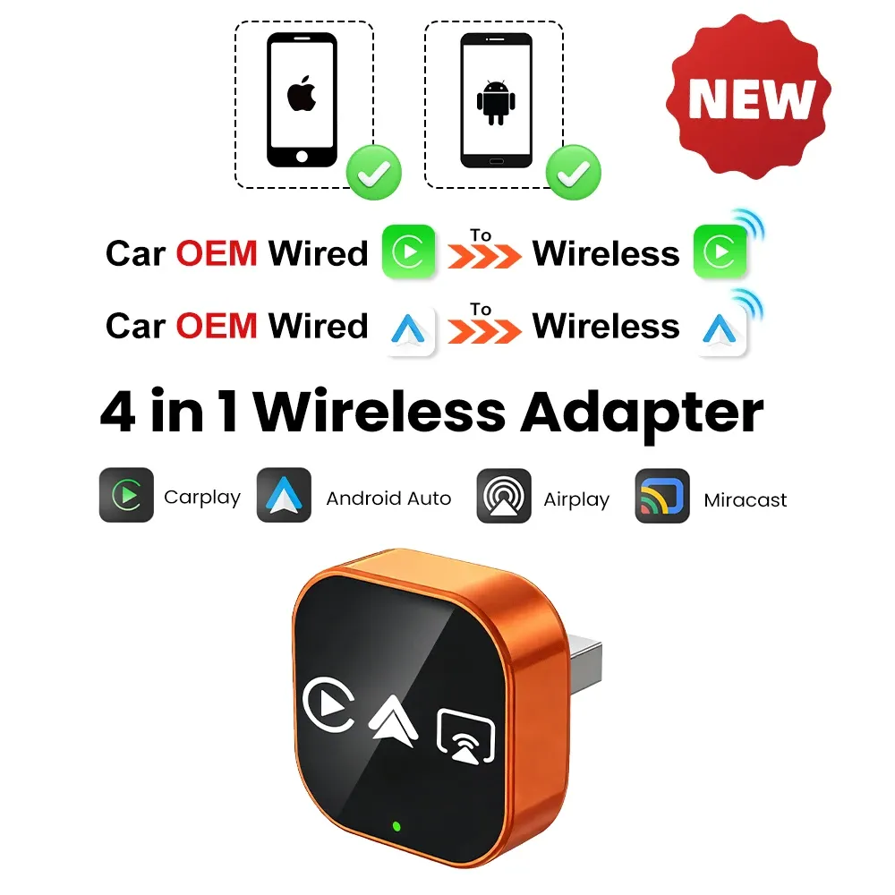 Adaptateur CarPlay Sans Fil 4-en-1 2026 : Compatible Android Auto, Mirror Link et Connexion WiFi Automatique 9