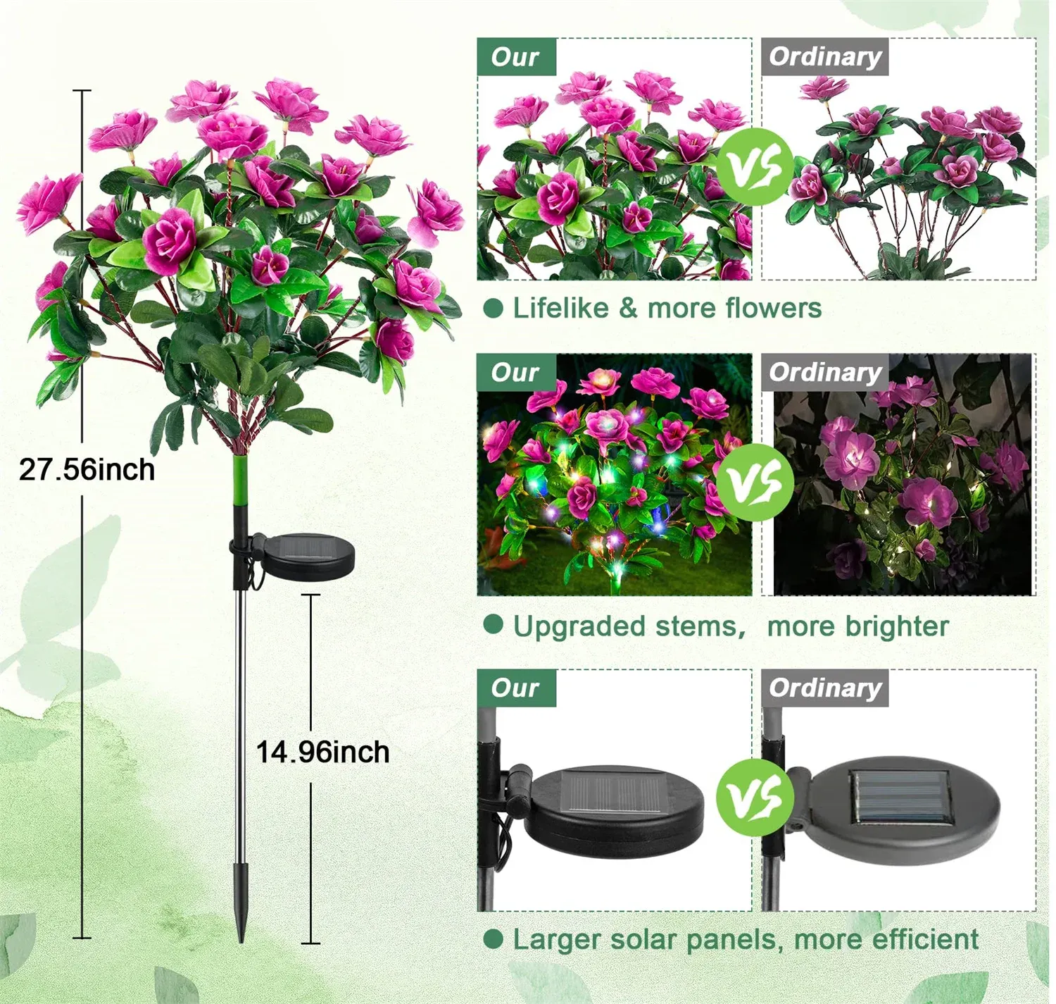 Lampe solaire LED étanche à fleurs d'azalée pour jardin et extérieur 2