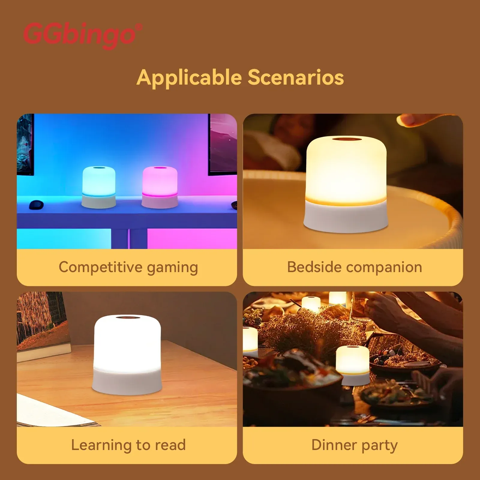 Lampe de nuit tactile GGbingo rechargeable avec télécommande, lampe RGB à intensité variable 3
